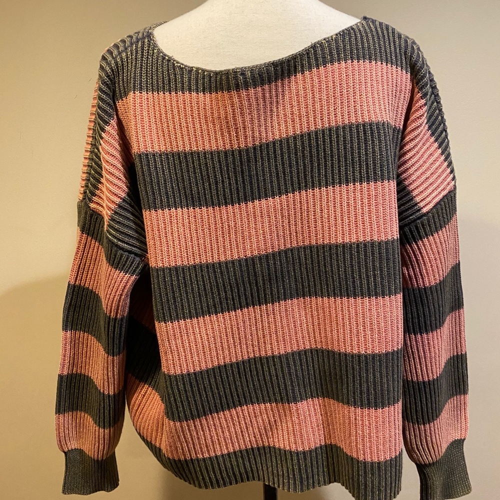 Rock N Rags Blank Paige Pink Black Striped Sweater - Picture 3 of 5